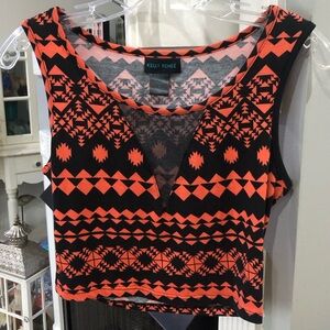 NEW Kelly Renee Neon Coral Aztec Boho Sleeveless Crop Top